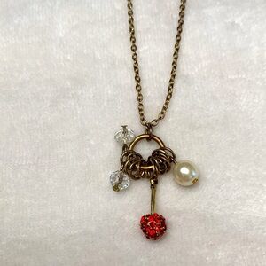 Costume Jewelry Charm Pendant with Rhinestone Cherry Faux Pearl Beads Rings